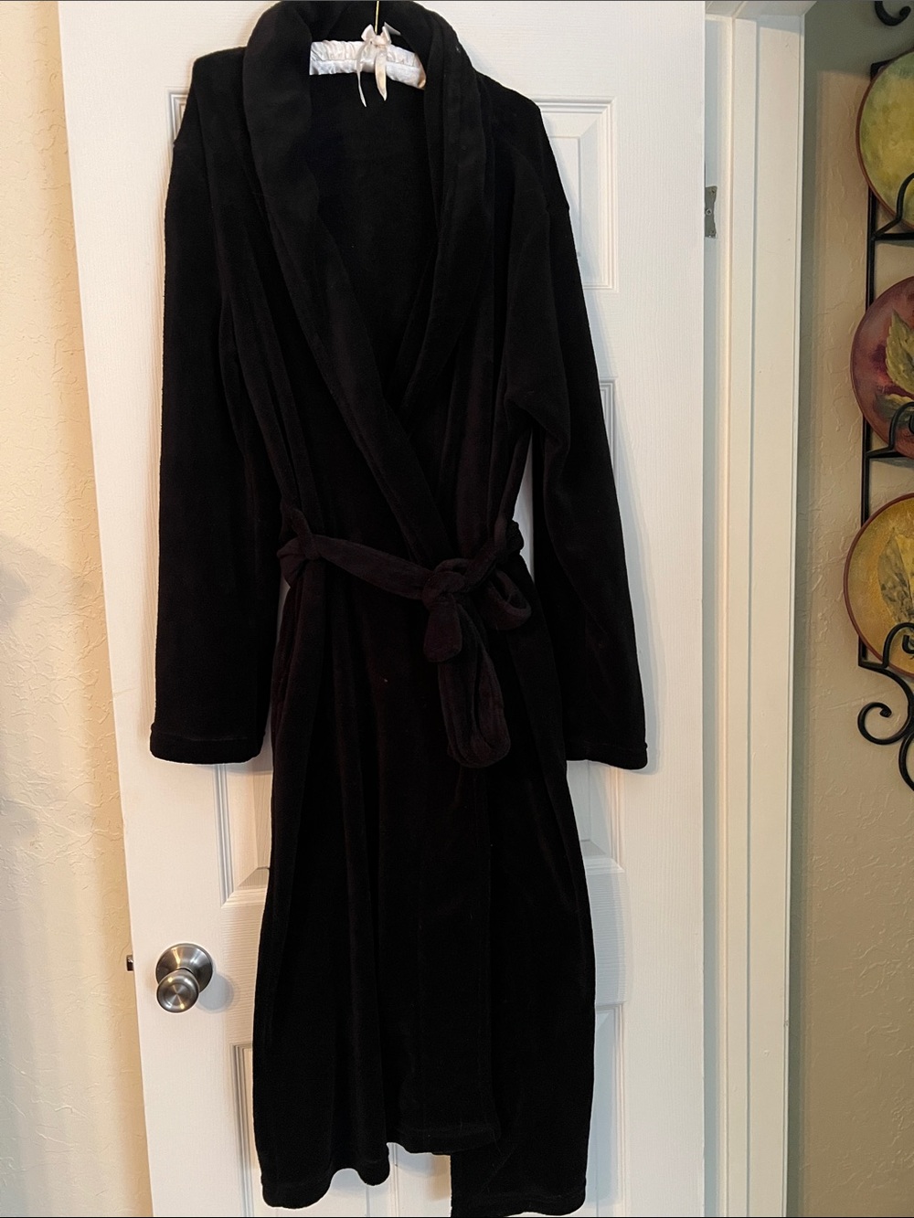 Plush Black Women's Wrap Robe with Shawl Collar